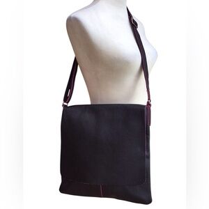 Mywalit Black Pebbled Leather Flap Messenger Bag